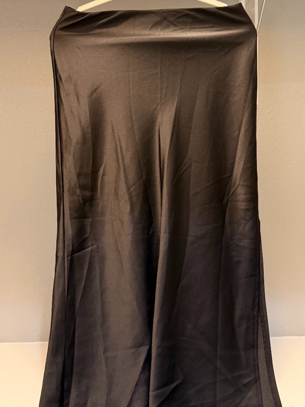 Black Satin Midi Skirt XS — Slip Style, Bias Cut, Minimalist